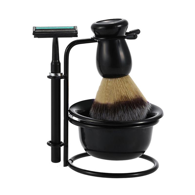 4 Pcs beard care set Shaving Razor,Brush,Bowl,Stainess Steel Stand