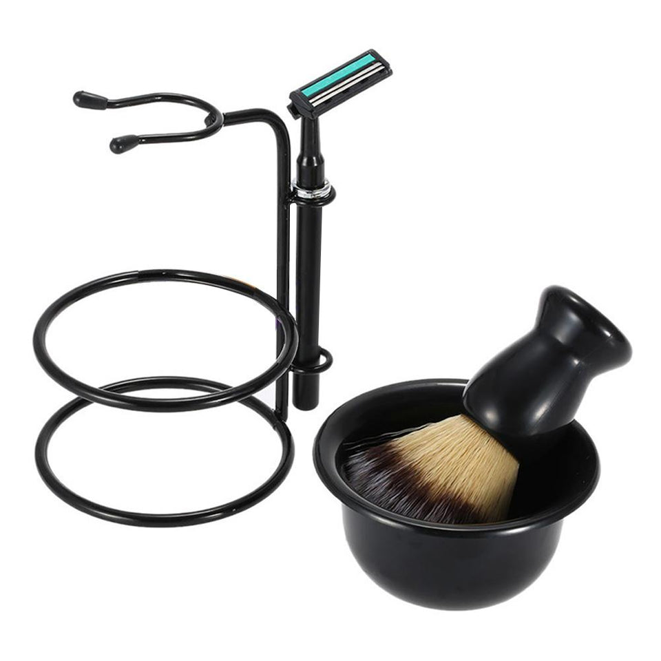4 Pcs beard care set Shaving Razor,Brush,Bowl,Stainess Steel Stand