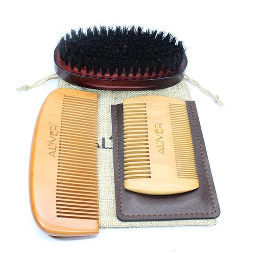 3PCS Beard Comb + Double-side + Brush