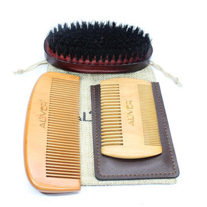 3PCS Beard Comb + Double-side + Brush