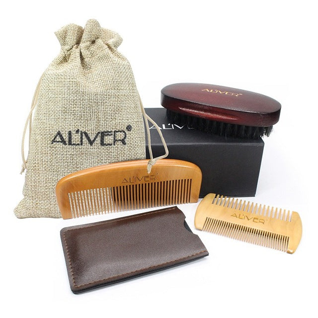 3PCS Beard Comb + Double-side + Brush